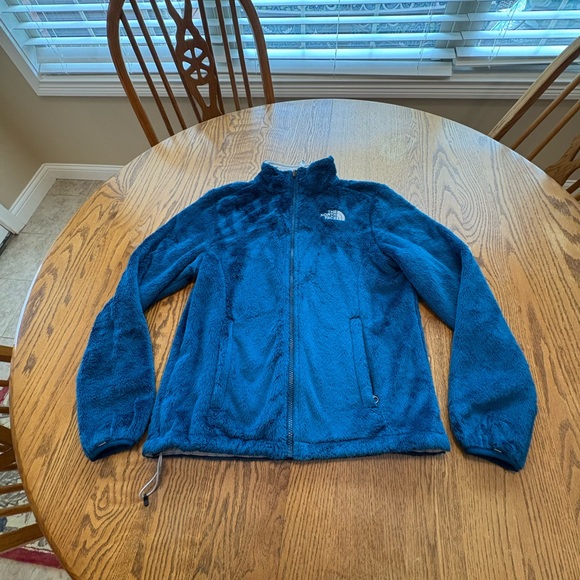 The North Face Osito Jacket Teal Front Zip Side Pockets Fluffy Fleece Size S - Picture 1 of 9